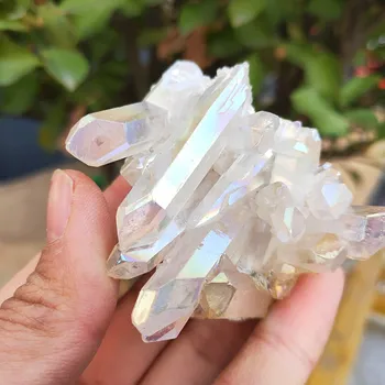 70grams naravno bela angel aura crystal grozdov galvanizacijo prevleko iz Titana quartz gruče kamen Zdravljenja