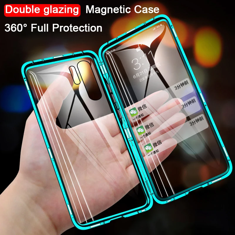 360 Magnetni Adsorpcije Kovinski kovček za Xiaomi 10 Lite Redmi Opomba 9s 8T 7 Pro 9A K20 Mi 10 9T 10T Pro Double-sided (obojestransko), steklen Pokrov