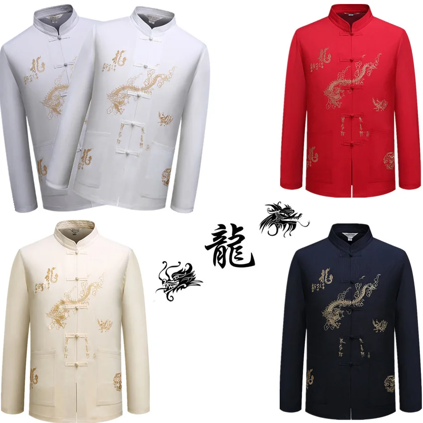 5Colors Zmaj Moška Oblačila Tangsuit Tradicionalna Kitajska Oblačila za Moške, Wushu Stoječi Ovratnik, Rokavi Top Hanfu Dropshopping