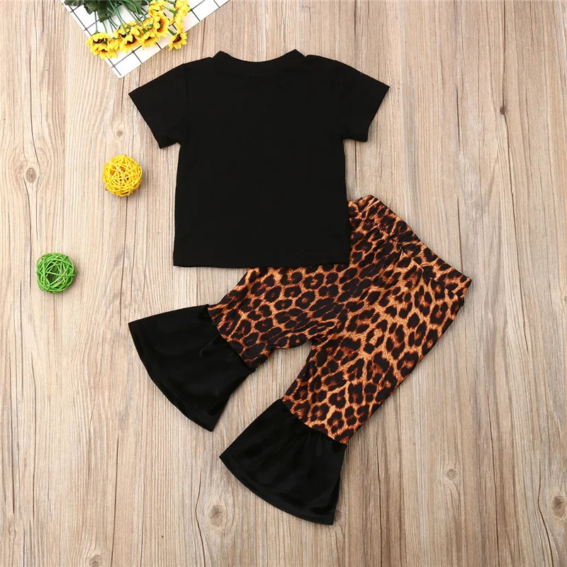 0-2Y Sladko Novorojenčka Otroci Baby Dekle Oblačila, ki Sassy T-Shirt Vrhovi Leopard Trak Dolge Hlače, Obleke, Modni Poletje Otroška Oblačila