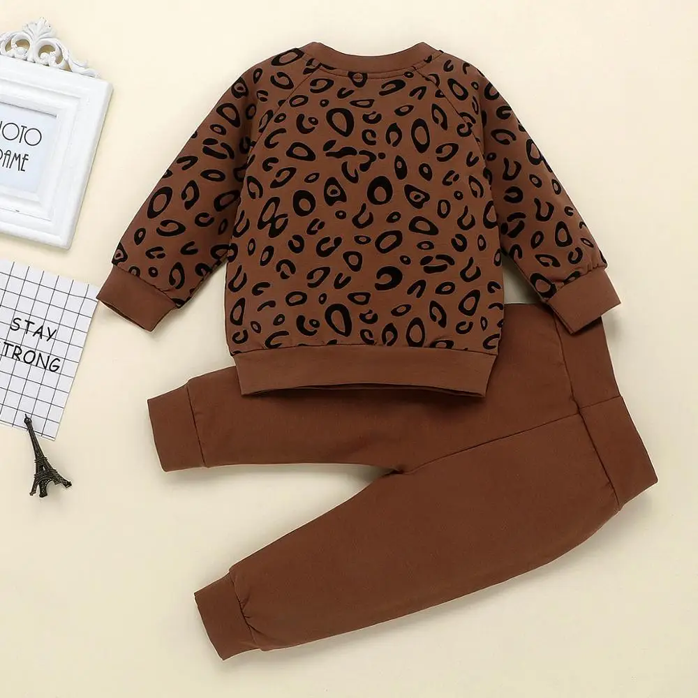 Moda otroška Oblačila Nastavite Deklice Dolg Rokav Obleke Obleke Leopard tiskanja vzorec Žamet Jeseni Plesti džemper+pants2Pcs Obleko