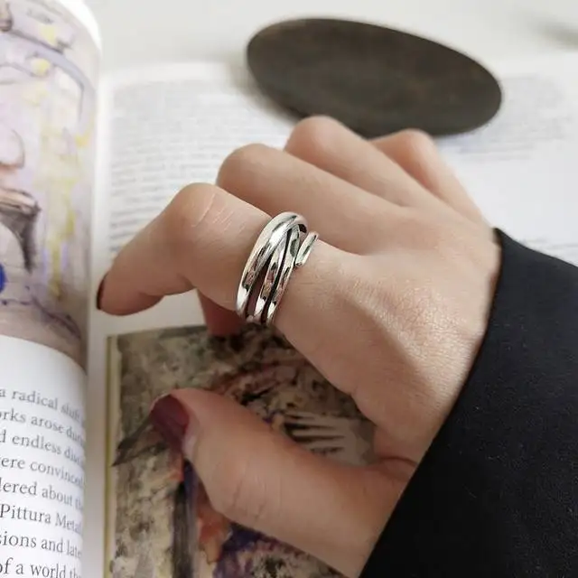 Pravi 925 sterling silver novo vintage vezavi prstani srebro moda Nepravilne linije za navijanje obroči za ženske festival nakit darilo