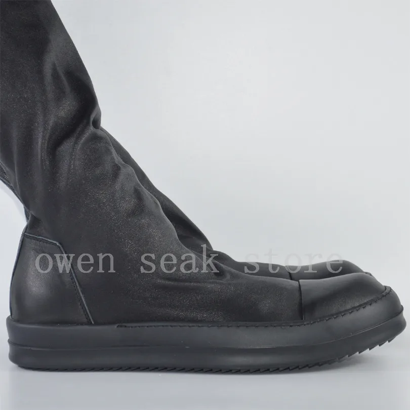 Owen Seak Moški Čevlji Kolena Visoki Škornji Ovčje Usnje Luksuzni Športni Copati Zimski Škornji Priložnostne Stanovanj Moški Čevlji Črni Velika Velikost Zavezat