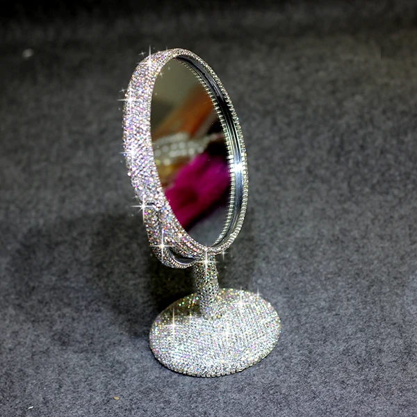 Namizna dekorativna vrtenje ogledalo polno kristali Dvojno stranicami ravno ogledalo 3-krat lupo Namizje Ogledalo za dom Poročno darilo