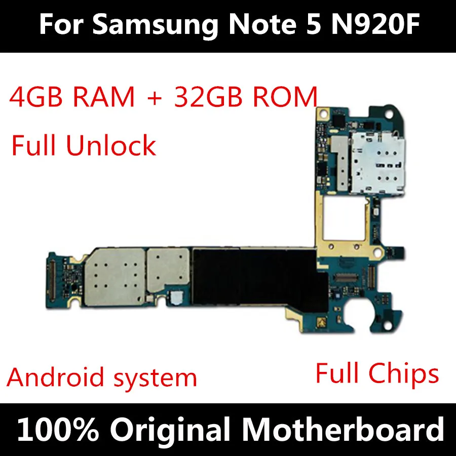 Za Samsung Opomba 5 N920F N920T N920A N920G N920I N920V 32GB Matično ploščo S Čipi IMEI Prvotno Android OS Odklepanje Logiko Odbor