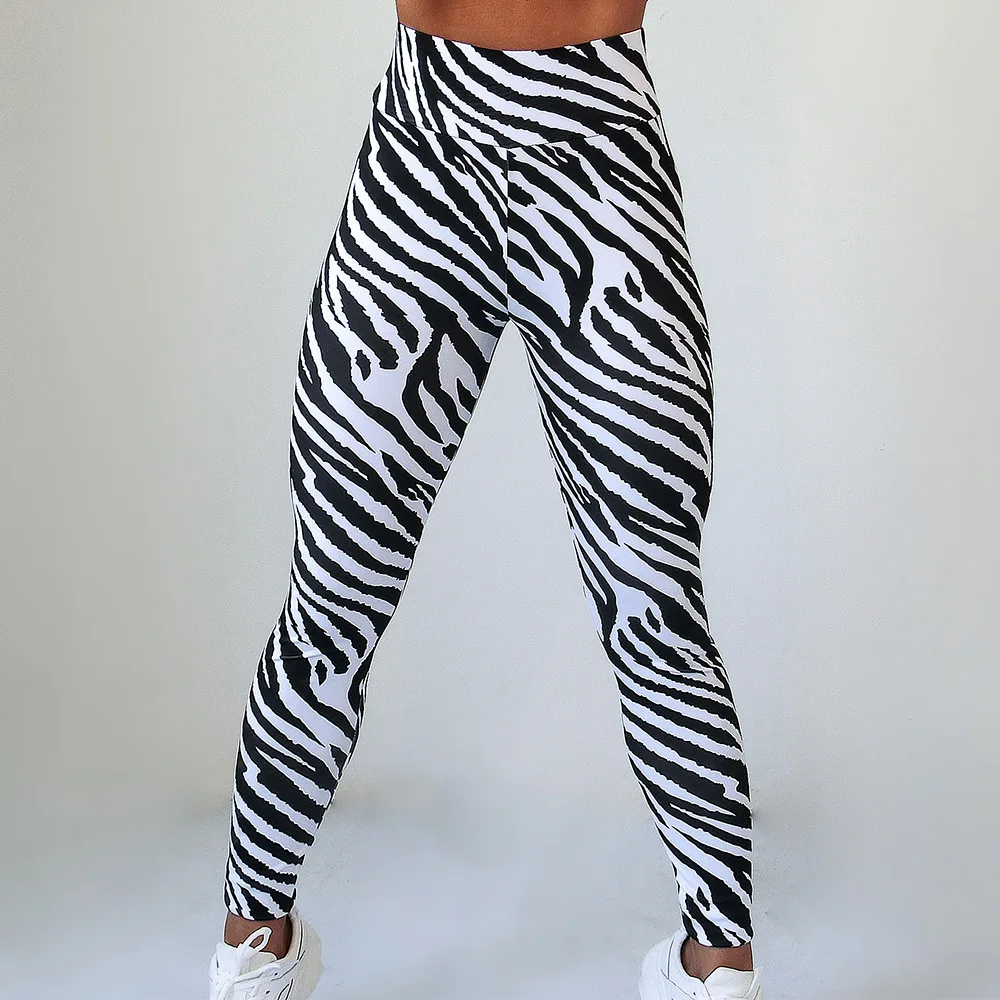 CHRLEISURE Seksi Zebra stripes, Fitnes dokolenke Visoko pasu ženska, Hitro sušenje, Visoka elastičnost Slim hlače uvježbavanje dokolenke