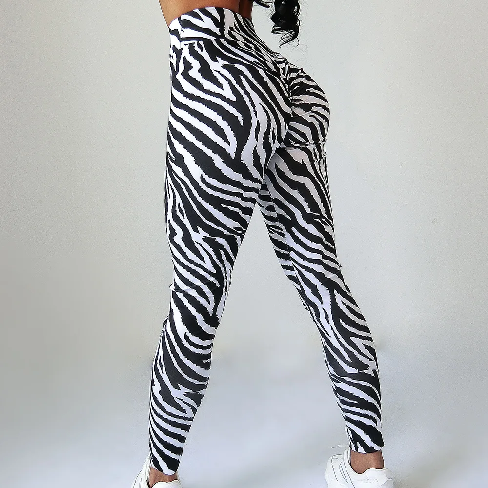 CHRLEISURE Seksi Zebra stripes, Fitnes dokolenke Visoko pasu ženska, Hitro sušenje, Visoka elastičnost Slim hlače uvježbavanje dokolenke