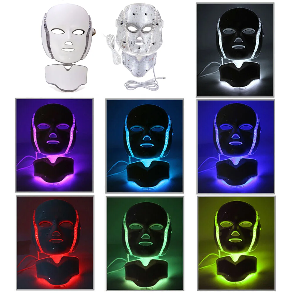 7 Barv Električni Led Obrazno Masko, Masko Pralni Terapija S Svetlobo Akne Masko Vratu Lepoto Led Masko Led Foton Terapija