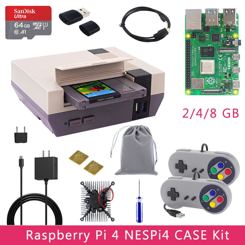 Original Raspberry Pi 4 NESPi4 PRIMERU Kit 2/4/8GB + 32/64GB Kartica SD +Bralec +Mikro HDMI+Blazinice za Raspberry Pi 4 Model B