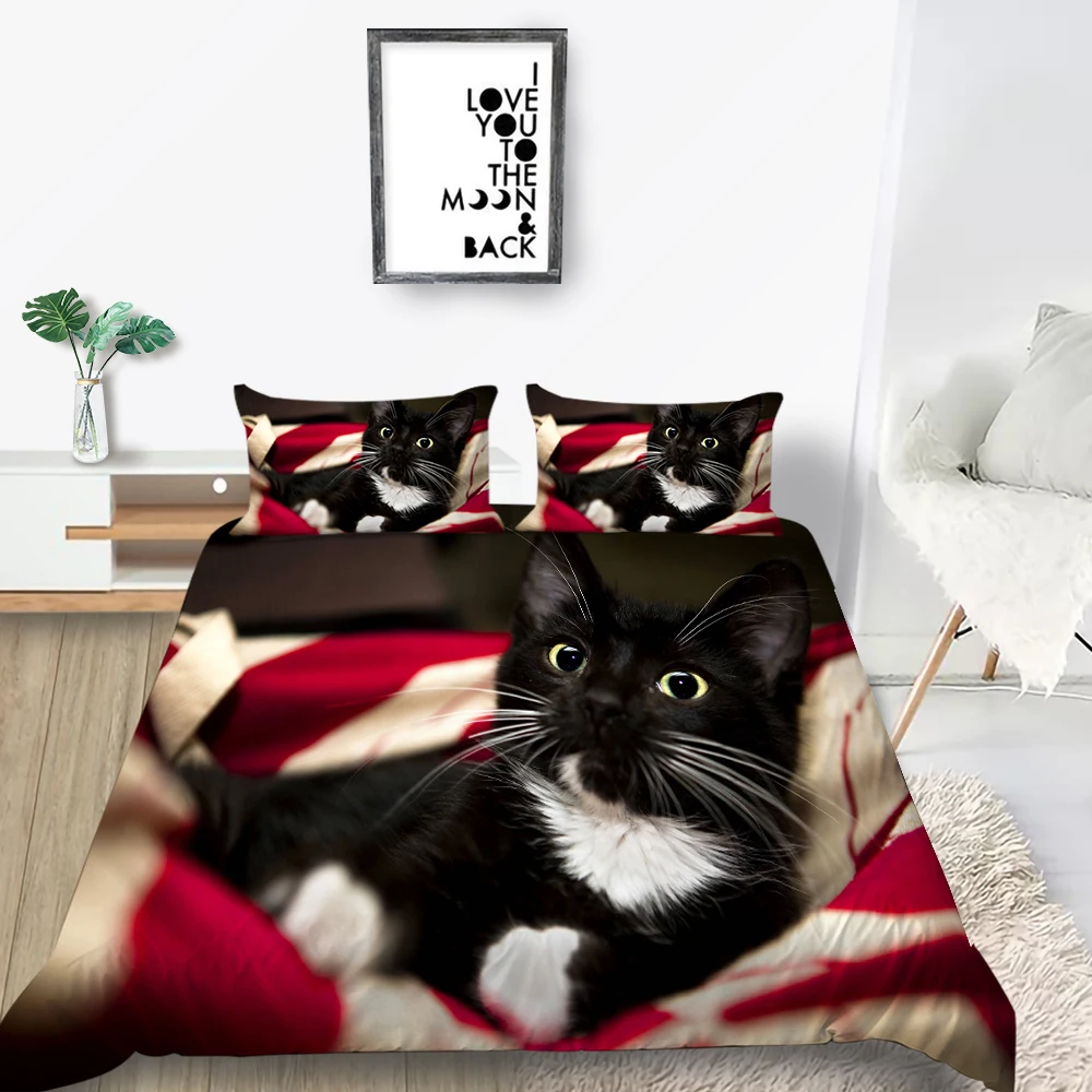 3D Tiskanje Posteljnina Nabor Black Cat Veren Srčkan Hišne Rjuhe Kritje Mehko Kraljica Kralj Twin Polno Eno Dvojno Edinstven Design Postelja Set