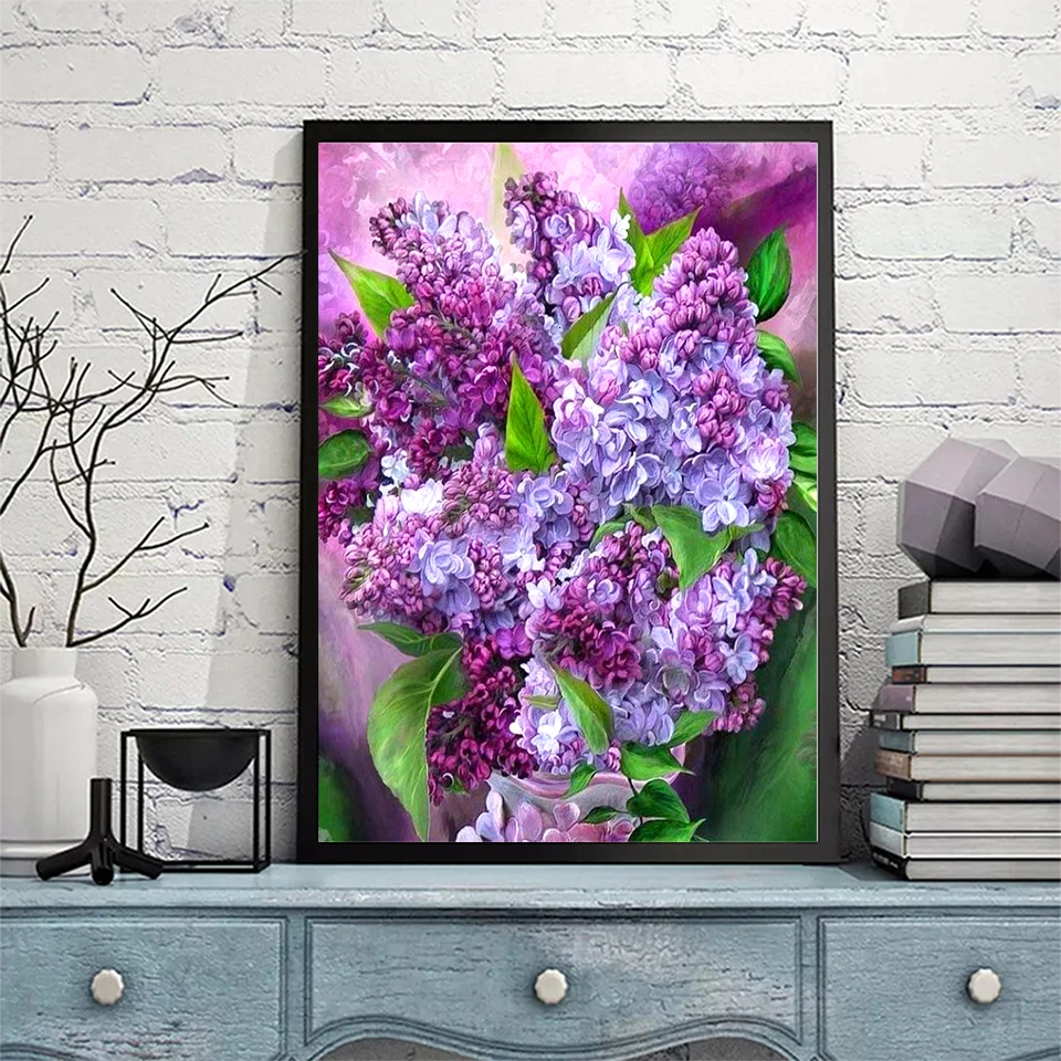 AZQSD DIY Diamond Vezenje Slikarstvo Cvet Z Doma Dekoracijo navzkrižno šiv Diamond Mozaik Lilac Purple