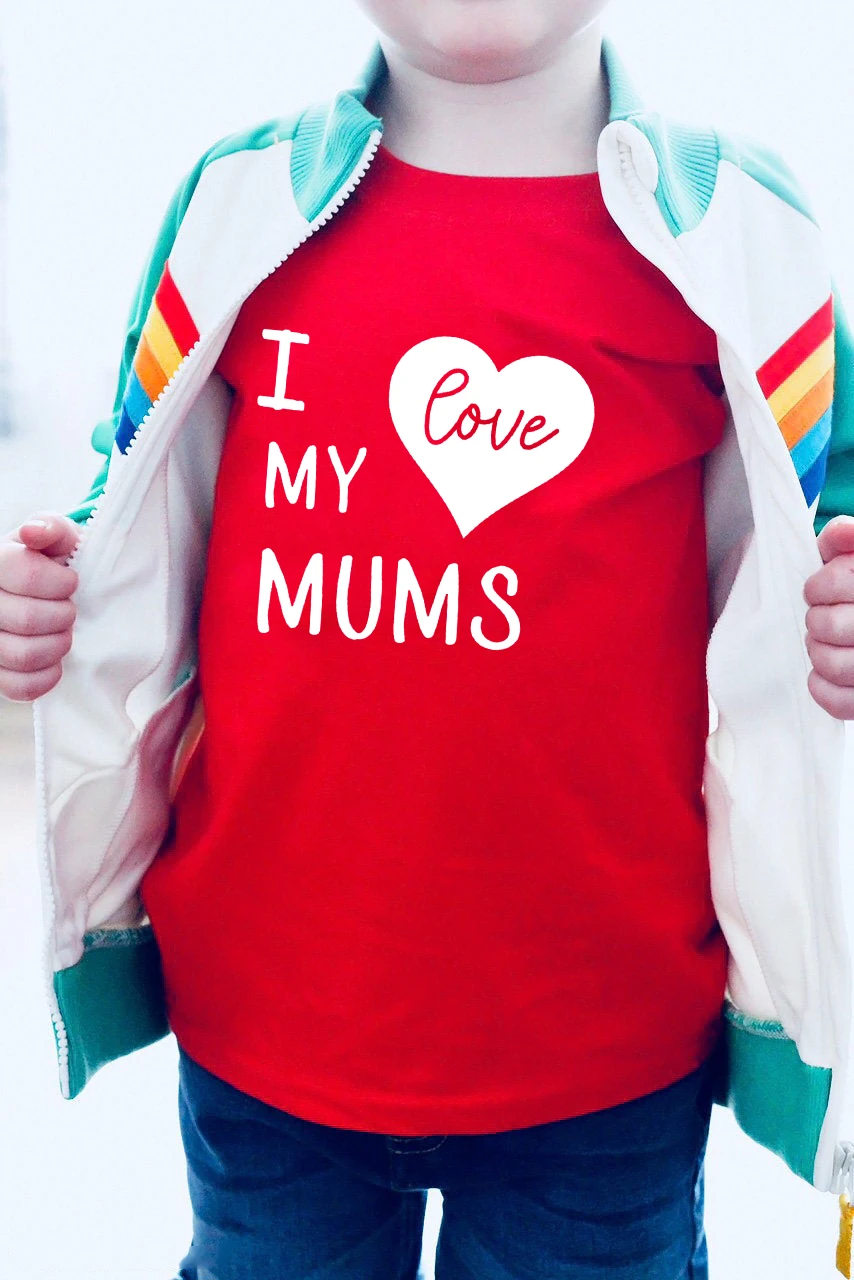 I Love My Mums T-shirt Otroci Baby Fantje, Dekleta Obleke Tee Dve Mums LGBT istospolnih Staršev Unisex Vrhovi Tee je kot Nalašč za Ponos