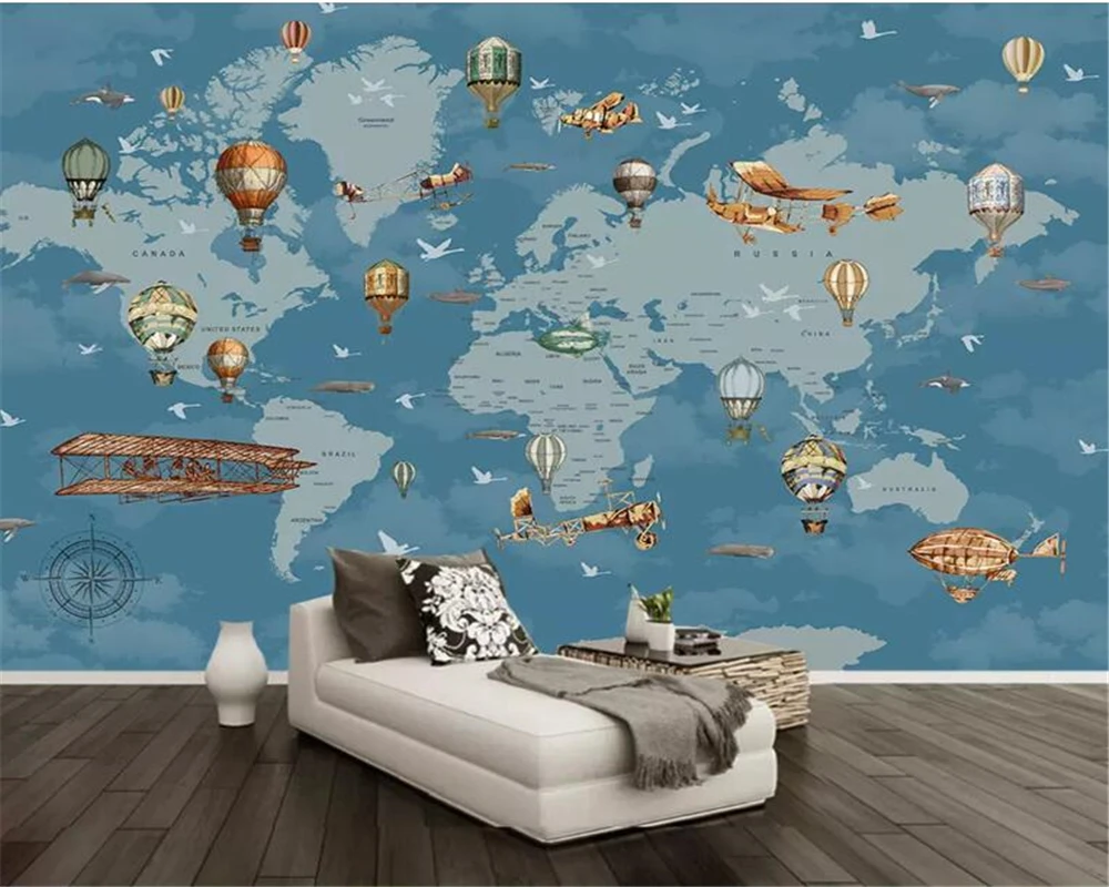 Beibehang po Meri 3d Ozadje Zidana Živali Risanka balonom Zemljevidu Sveta otroška soba, TV Ozadju Stene 3d ozadje