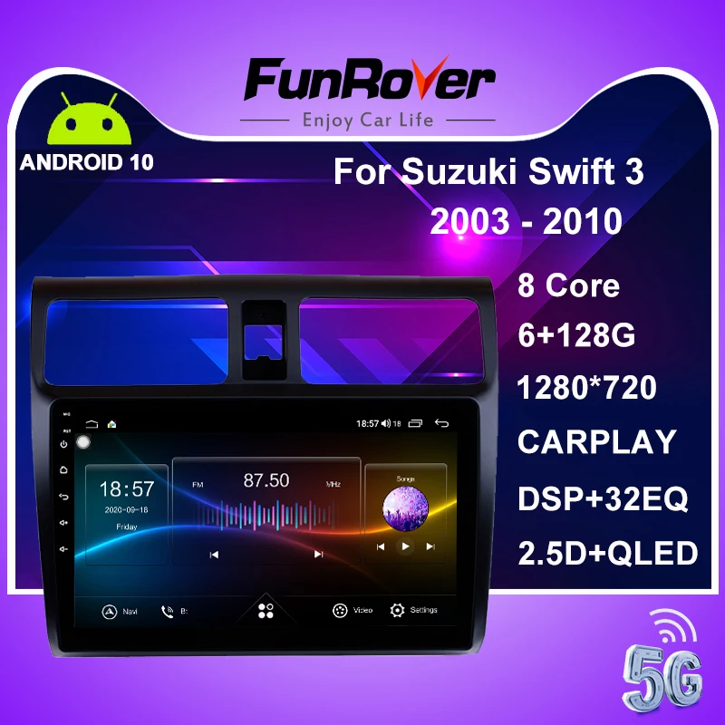 Funrover 2 Din dvd 8 Core 128G Android 10.0 DSP avtoradio, Predvajalnik Za Suzuki Swift 2005-2010 Navigacija GPS Carplay