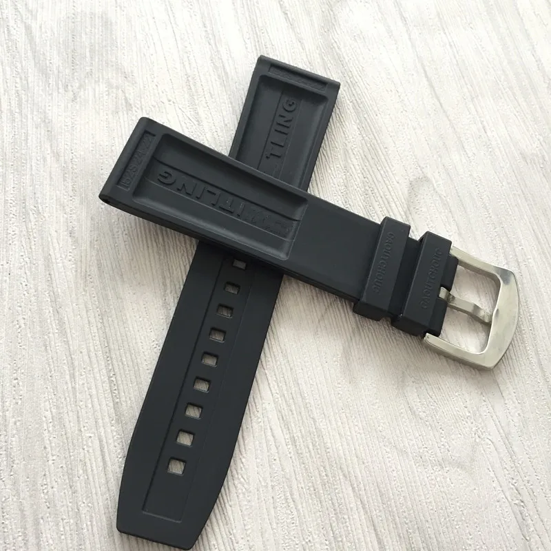 22 mm 24 mm Black Silikonske Gume Watch Pasu Trak Z Ure Zgostitev Sponko Pasu Watch Dodatki + Orodja Za Breitling