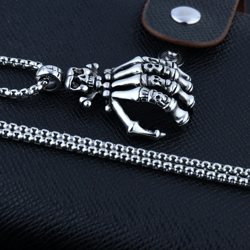 HNSP Punk Velike Lobanje Strani ogrlico, Obesek za moške moški Goth style iz Nerjavečega jekla verige