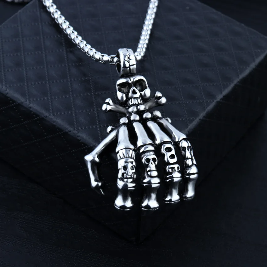 HNSP Punk Velike Lobanje Strani ogrlico, Obesek za moške moški Goth style iz Nerjavečega jekla verige