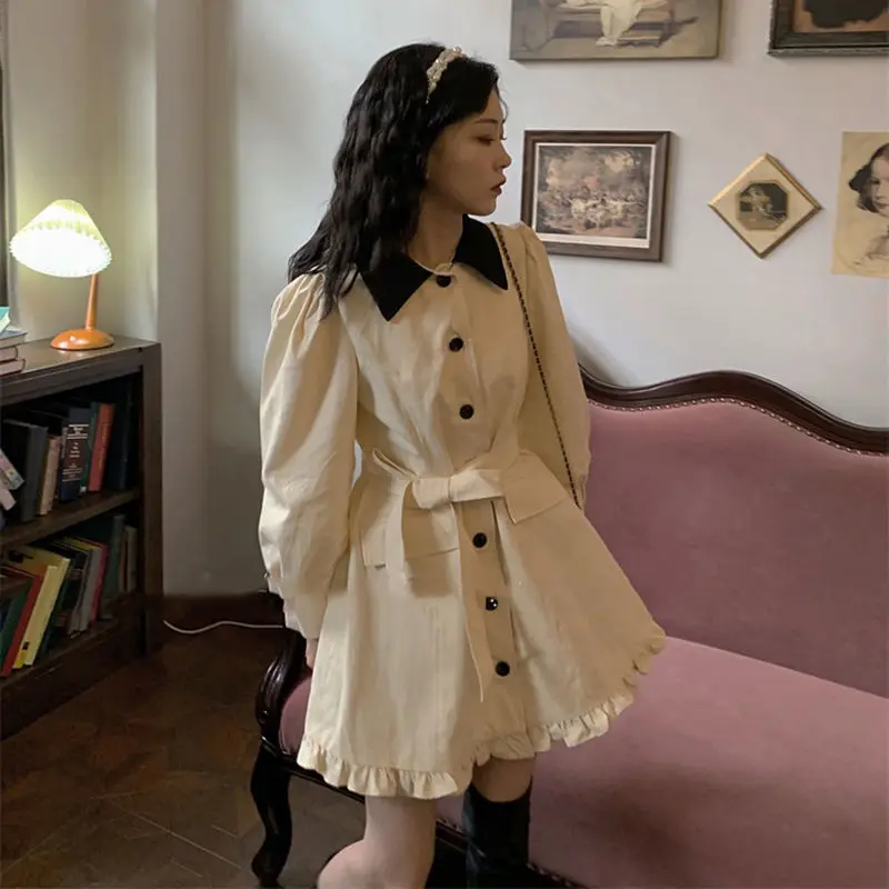Vintage Elegantno Obleko Ženske Jeseni Mozaik Gumb Sladko Mini Obleka Urad Dama Priložnostne kawaii korejski Moda Vestidos