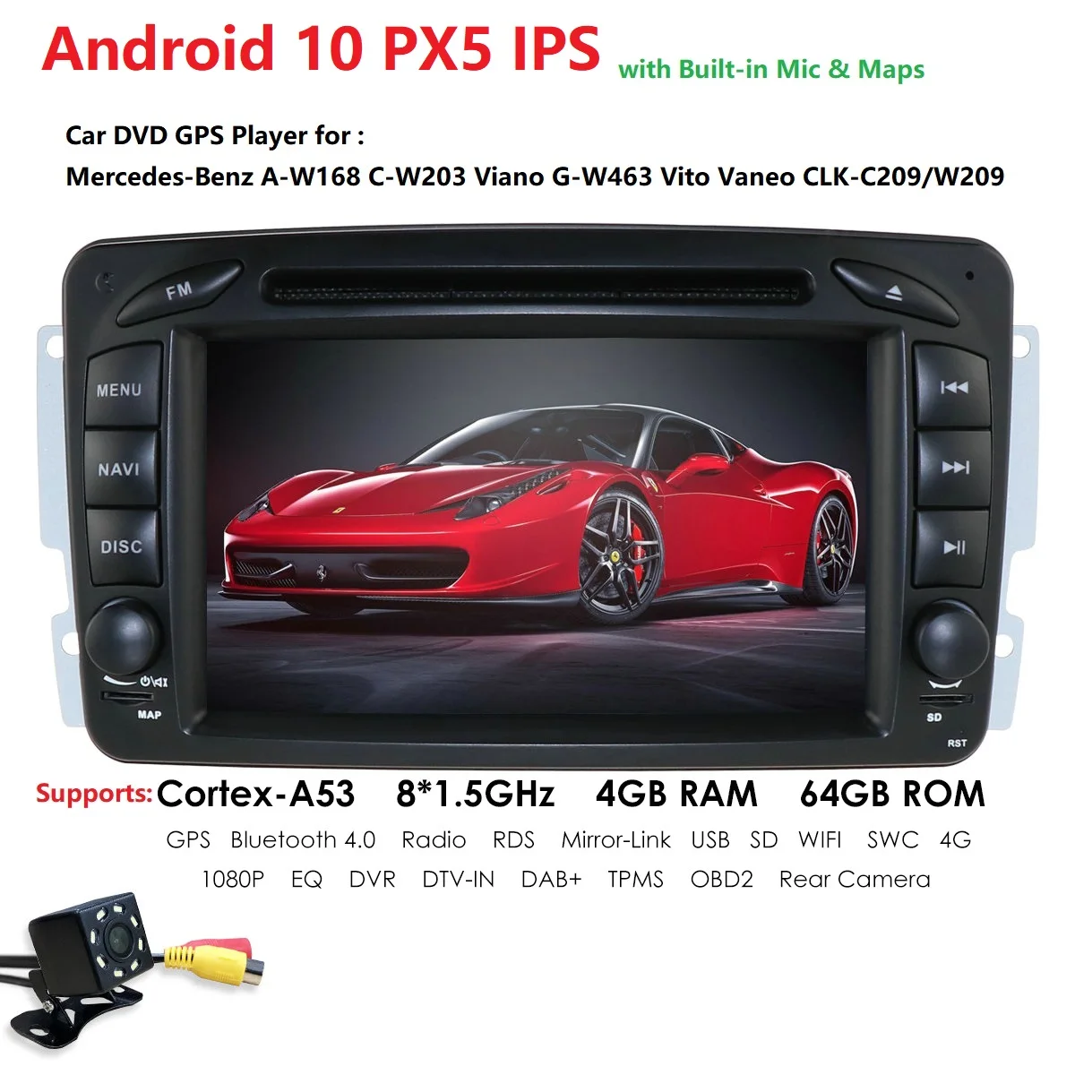 4GB RAM 64 GB ROM 8Core Android 10 2din avto DVD predvajalnik Za Mercedes Benz CLK W209 W203 W463 W208 Wifi 4G GPS sprejemnik Bluetooth gps