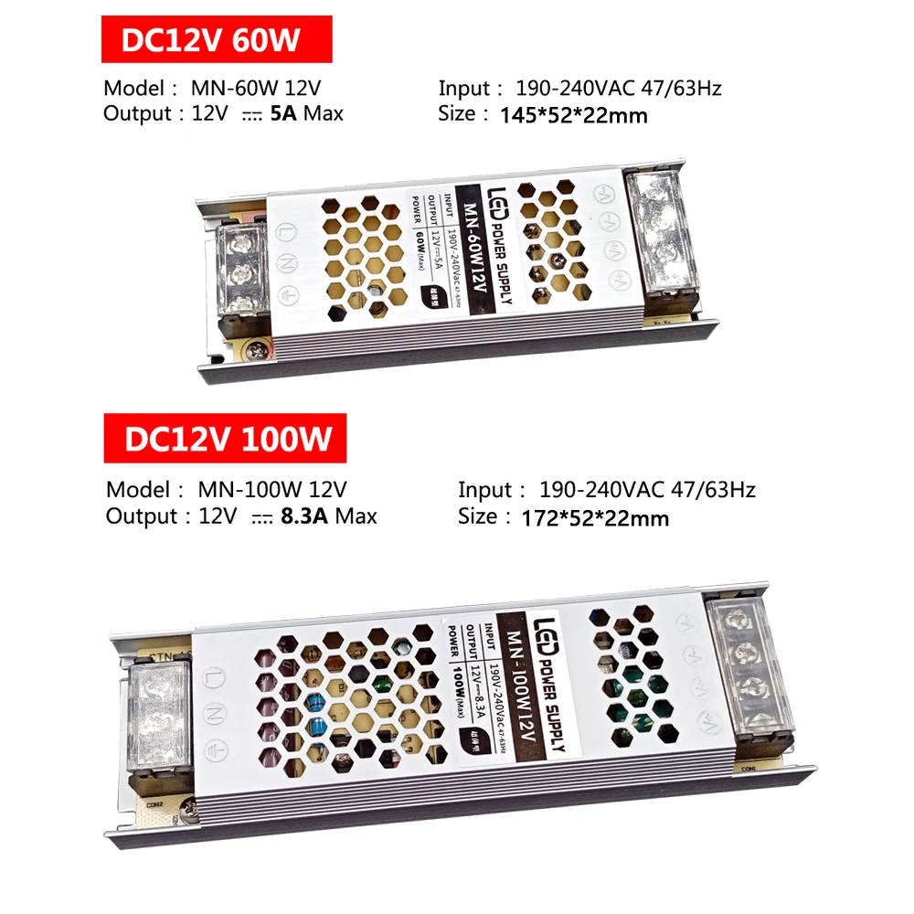 Ultra Tanek LED AC DC Napajanje Napajanje 220V Na 12V 24V Razsvetljavo Transformatorji 220V, Da 110V Pretvornik 12V 24V Napajanje