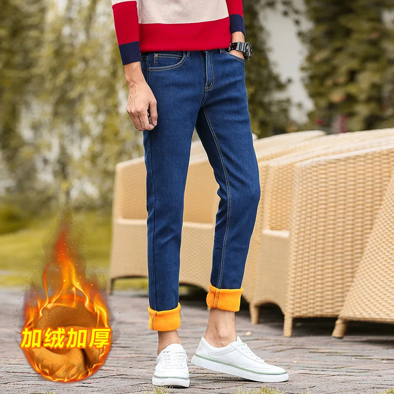 2020 Pozimi Kavbojke Moški Modra Barva Slim Fit Stretch Debele Žametne Hlače Toplo Jeans za Moške, Modni Priložnostne Runo Hlače Moški