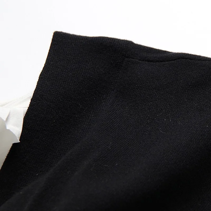 TWOTWINSTYLE Dva Kosa iz Ženskih Dolg Rokav Beli Ruffle Majica Obleke Pletenje Čipke Črn Telovnik korejski Ženska Obleka Obleka