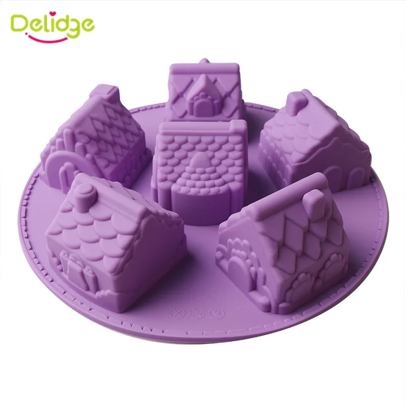 Delidge 1pc 6 Mala Hiša Silikonski Torto Plesni 3D Ročno Fondat Čokolada Cupcake Fondat Peko Plesni Poročna Torta Orodja