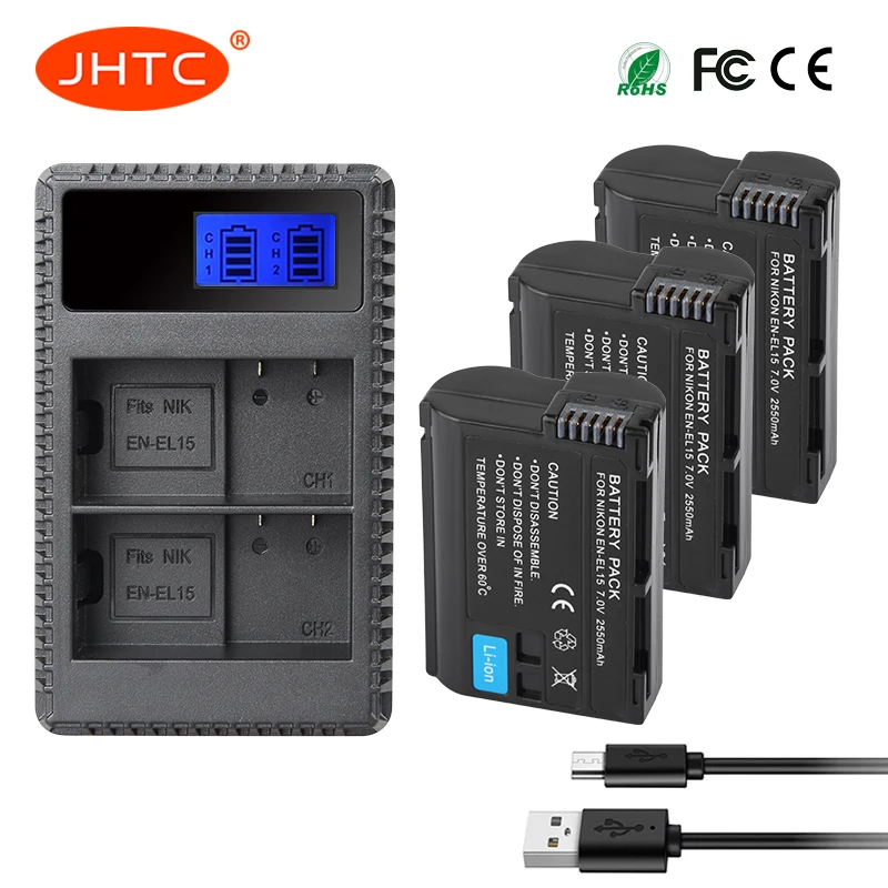 JHTC EN-EL15 EN EL15 ENEL15 EL15A Baterije ali LCD Dvojni USB Polnilec za Nikon D850 D810 D800 D750 D7500 D7200 D7100 D610 D600