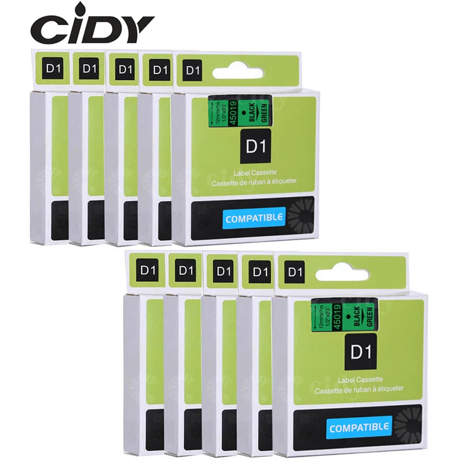 CIDY Dymo D1 45019 združljiv za DYMO D1 Oznaka Kasete 12 mm črna na zeleno Nalepko Maker Primerna Label Manager 210 450 LM160
