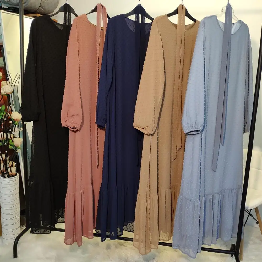 Bližnji Vzhod Moda Muslimanskih Za Ženske Dolga Obleka Z Oblog Til Polka Dot Haljo 2020 Vroče Prodaje Turčija Islamska Oblačila Vestidos