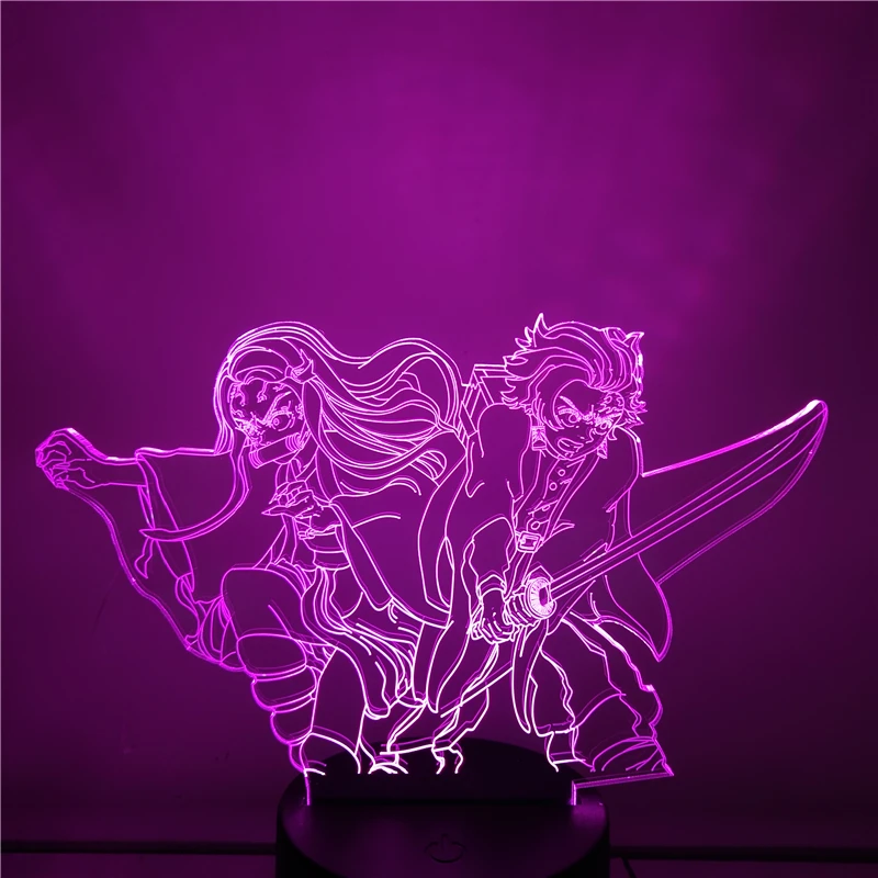 Demon Slayer Akcijski Anime 3D Noč Svetlobe Tanjirou Nezuko Otroci Soba Dekor Razsvetljavo 7 Barve Dotik Optične Iluzije, namizne Svetilke