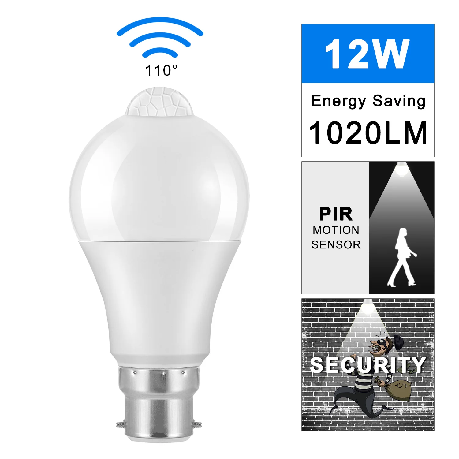 12W B27 B22 LED Žarnice Luči Senzor Gibanja PIR Senzor AC 85-265V Varčna LED Sijalka 6000K Cool White Za Vhod