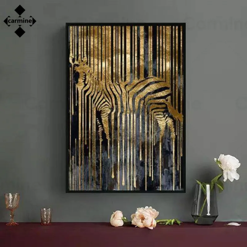 Zlato Folijo Konj Platno Slikarstvo Plakatov in Fotografij Zebra Živali Plakati Sodobno Abstraktno Stenske Slike za Soba Dekor