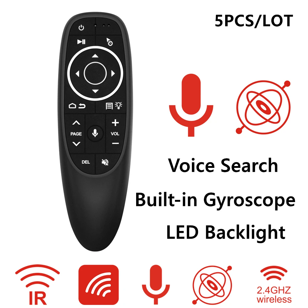 5pcs G10S Pro Glas Zraka Miško Za 2,4 G Brezžični Osvetljen Žiroskop IR Učenje pametni daljinski upravljalnik za Android tv box HK1 H96 Max