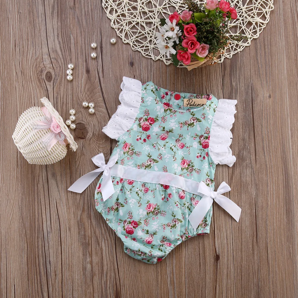 Novorojenček Otroci Infantil Baby Dekle Oblačila, Čipke Cvetlični Romper