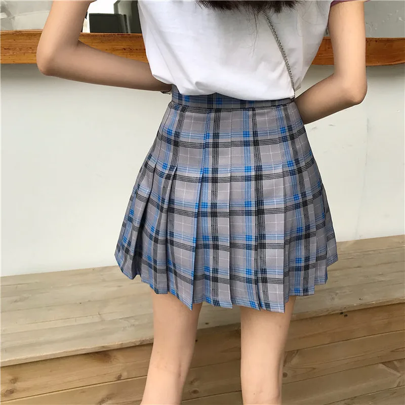 Harajuku Tartan Modri Moda Mini Krilo Strani Gumb Ženske Krila Seksi kariran Naguban Falda Visoko Pasu Rock ženska spusti ladje 2020