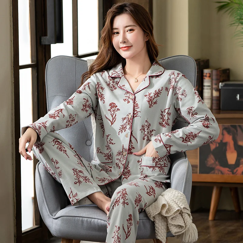 Ženske Print More Obleko Jeseni Polno Bombaž Dolg Rokav River Pižamo Priložnostne Jopico Homewear Plus Velikost M-4XL Pijamas Mujer