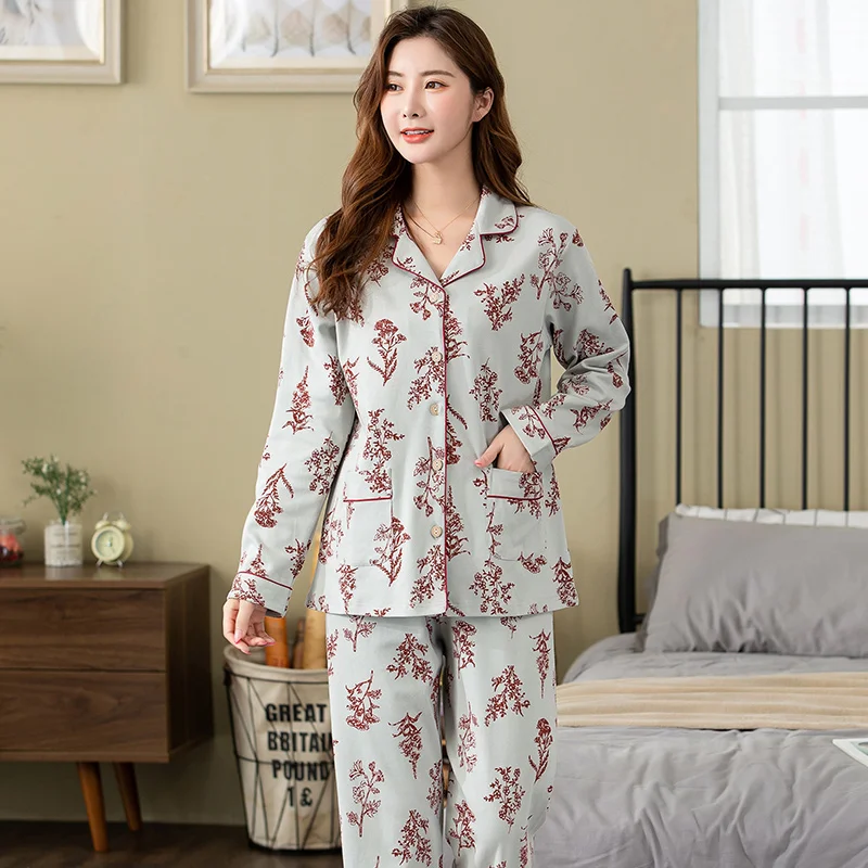 Ženske Print More Obleko Jeseni Polno Bombaž Dolg Rokav River Pižamo Priložnostne Jopico Homewear Plus Velikost M-4XL Pijamas Mujer