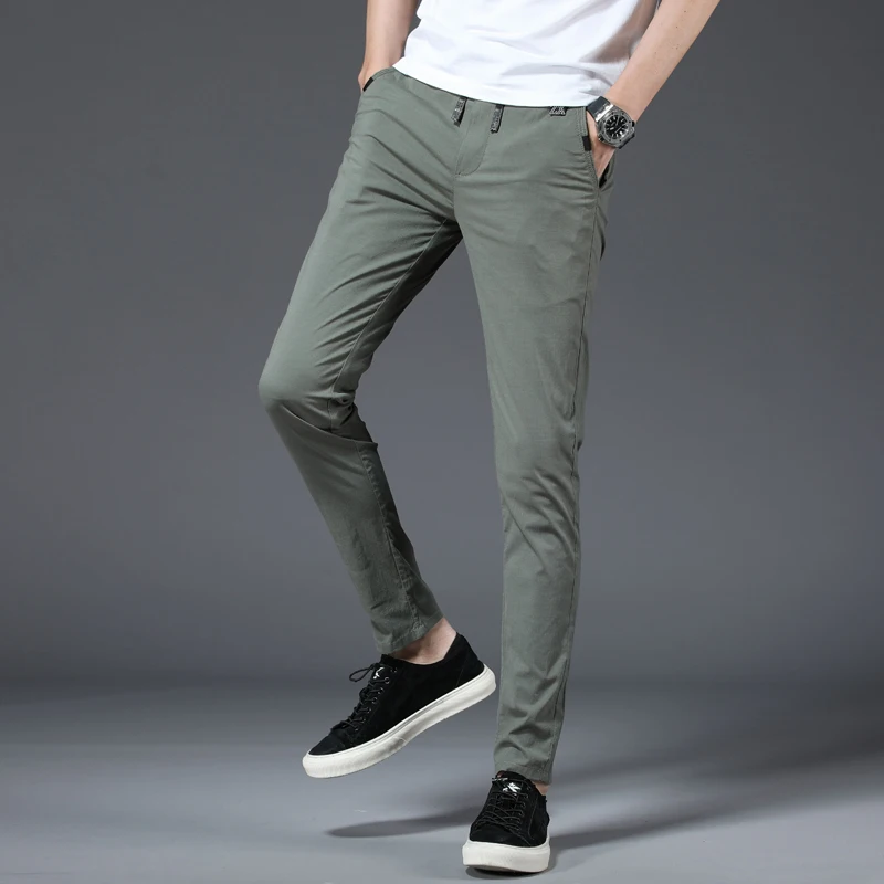 Business Casual Moški Preprosto barva Naravnost Hlače Stretch tkanine korejske modne Ulice Skateboard Slim Joggers Hlače