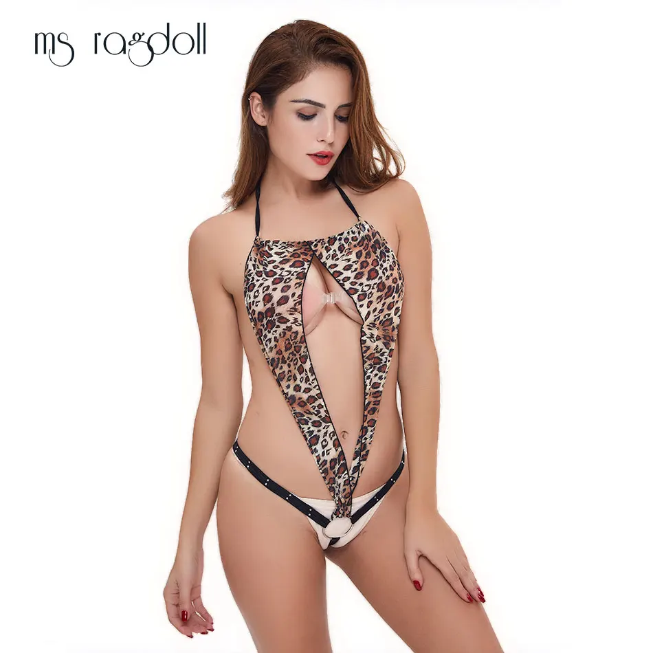 Ms ragdoll Seksi Perilo za Ženske Črna Leopard Odprite Mednožje Jermenov, Erotično Sleepwear Seksi Kostumi Perilo Leopard Babydoll 2019
