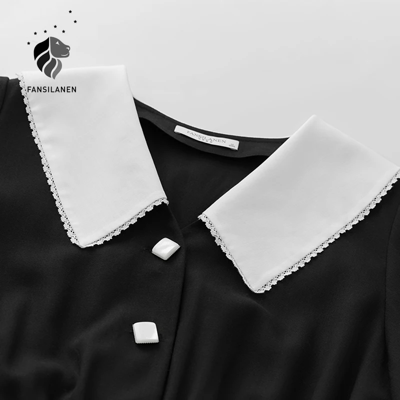 FANSILANEN Kratek rokav vintage mini črna obleka Ženske, vitek, elegantno pomlad poletje obleko Ženski urad dama seksi retro obleko 2021