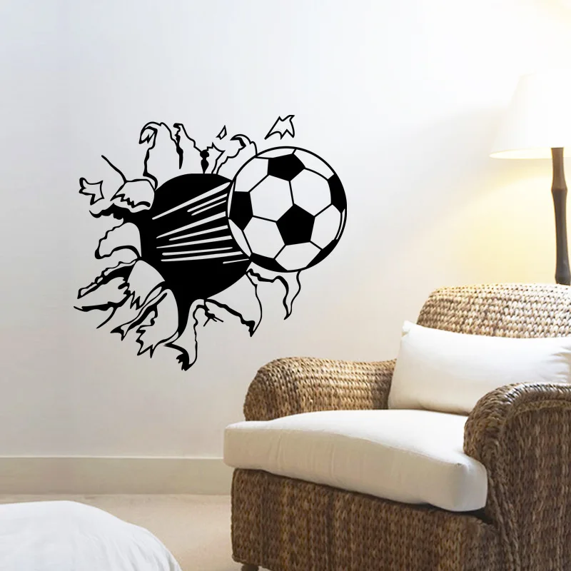 Vklesan Nogomet zdrobljen stenske nalepke za otroke fant soba, dnevna soba dekoracijo zidana doma dekor decals ozadje šport nalepke