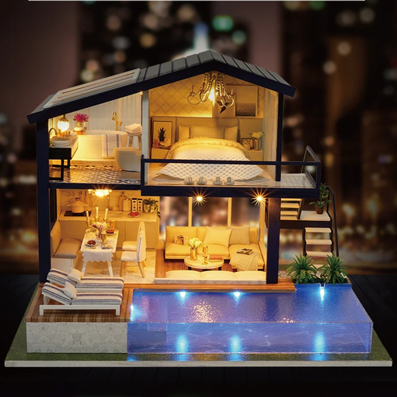 LOL Presenečenje Lutka Hiša Igrače, Pohištvo DIY Miniaturni Dejanje slika 3D lahke Lesene Play House Priročnik Les Model Lutke Darilo