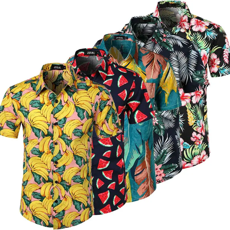 5 Slog moške Hawaiian Beach Majica Cvetlični Sadje Tiskanje Majice, Vrhovi Priložnostne Kratek Rokav Poletne Počitnice Počitnice Moda Plus velikost
