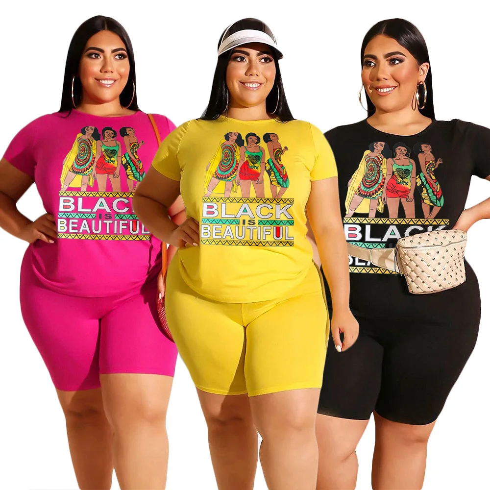 Obleke za Ženske, Plus Velikost 2XL 3XL 4XL Karton Majica s kratkimi rokavi in Kratke Ujemanja Nizov Poletje 2 Kos Set 2020 Conjunto Deportivo Mujer