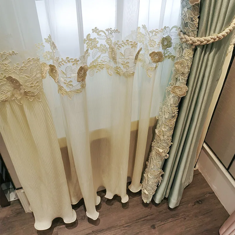 Nordijska Luksuzni francoski Princesa Zavese za Spalnico Pearl Til Zavese za dnevno Sobo Vezenje Voile Zavesa Žaluzije S450#C