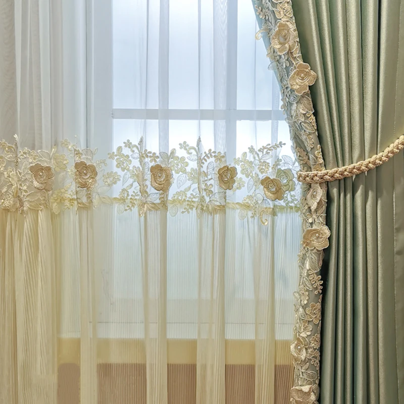 Nordijska Luksuzni francoski Princesa Zavese za Spalnico Pearl Til Zavese za dnevno Sobo Vezenje Voile Zavesa Žaluzije S450#C