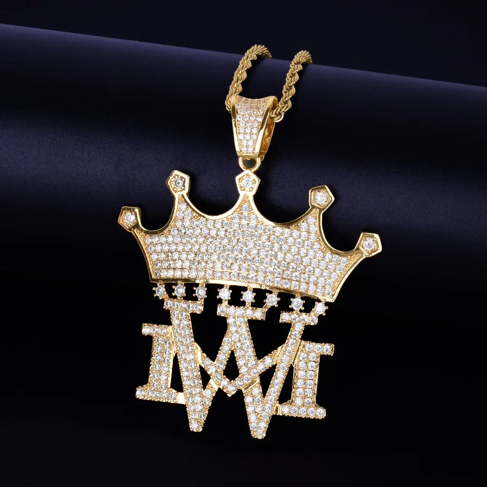 Krono s MW Ogrlice & Obeski S Tenis Verige Zlata Barva Bling Kubičnih Cirkon Moških Hip hop Moški nakit