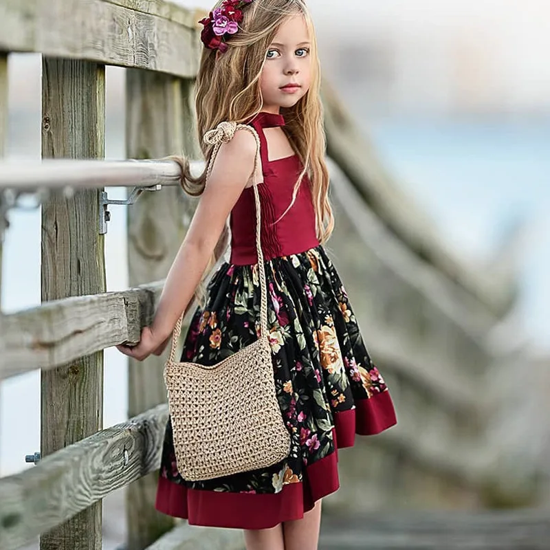 Priljubljenih Evropskih in Ameriških dekleta natisnjeni obleko otroka kratek sprednji in dolgo nazaj nezakonitih moda obleko suspender