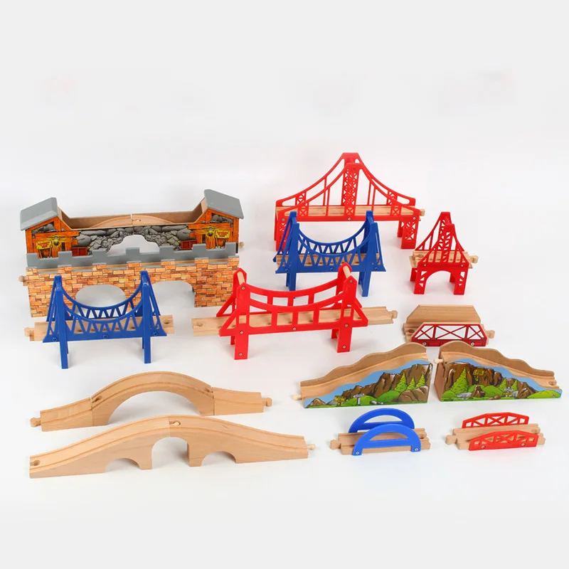 Prijatelji Leseni Vlak Spremljali na Železniškem Mostu Pribor Različne Komponente Predor Prečkamo Most Izobraževalne igrače, Lesene Igrače
